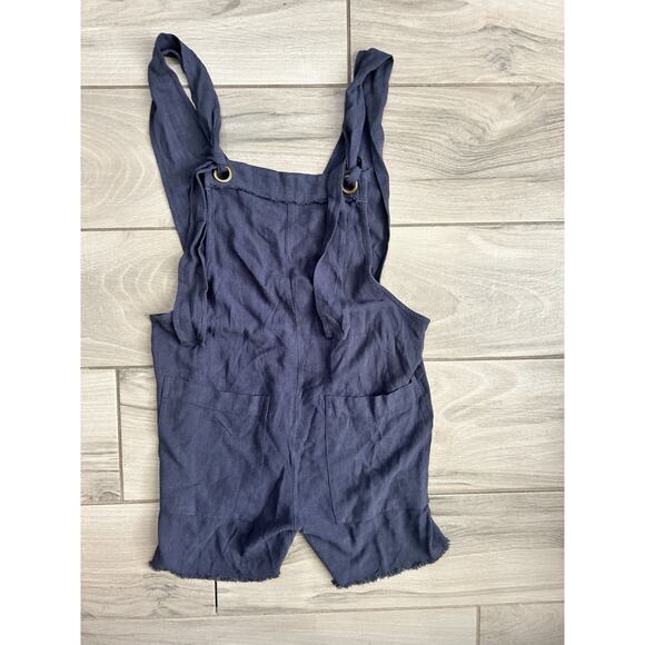 Natural Life Carly Overall Shorts XS Tie Front Navy Raw Hem Linen Blend Boho - Picture 1 of 3